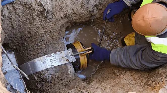 Technician performing underground drainage repair for foundation protection and gutter systems in Worcester, MA